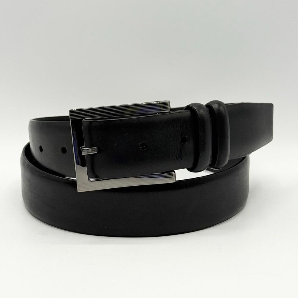 Genuine Leather Black Belt with Chrome Silver Buckle - Men’s US 36